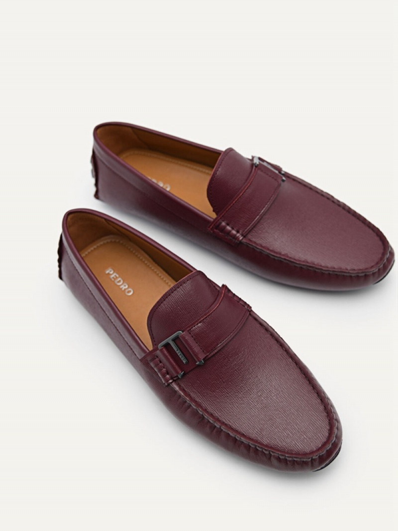 Burgundy Men's Pedro Leather Driving Moccasins | QRFXME-531