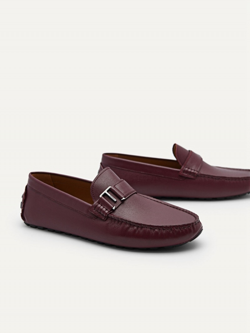 Burgundy Men's Pedro Leather Driving Moccasins | QRFXME-531