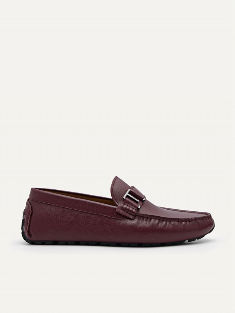 Burgundy Men\'s Pedro Leather Driving Moccasins | QRFXME-531