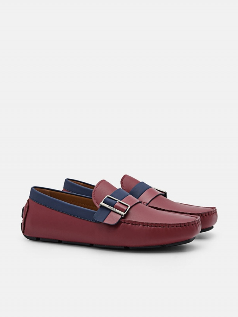 Burgundy Men's Pedro Ripley Leather Moccasins | XLUTHC-950