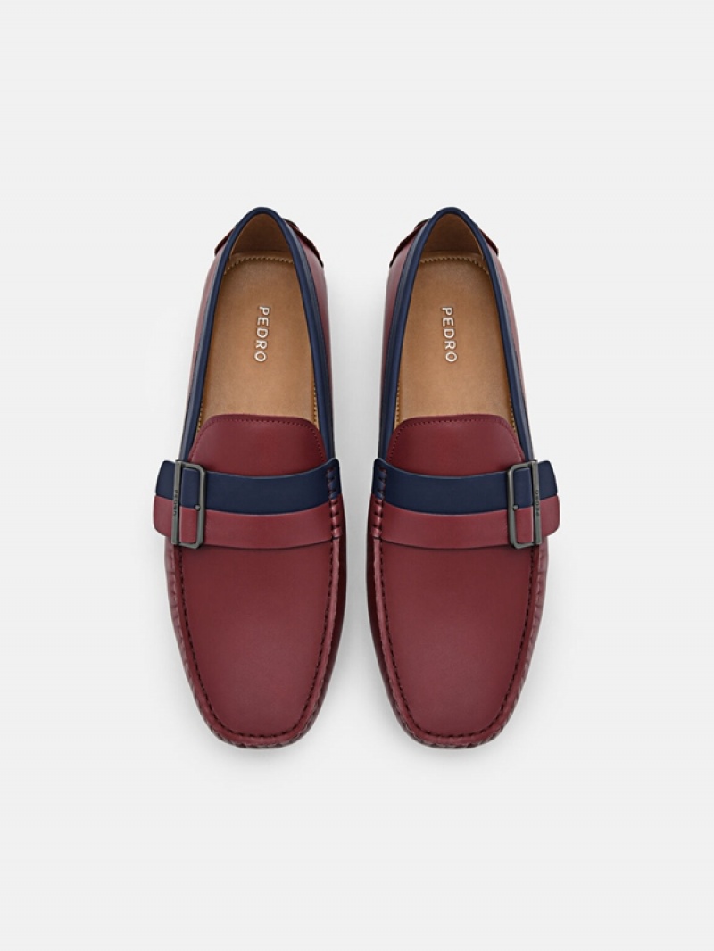 Burgundy Men's Pedro Ripley Leather Moccasins | XLUTHC-950