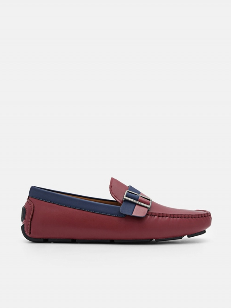 Burgundy Men\'s Pedro Ripley Leather Moccasins | XLUTHC-950