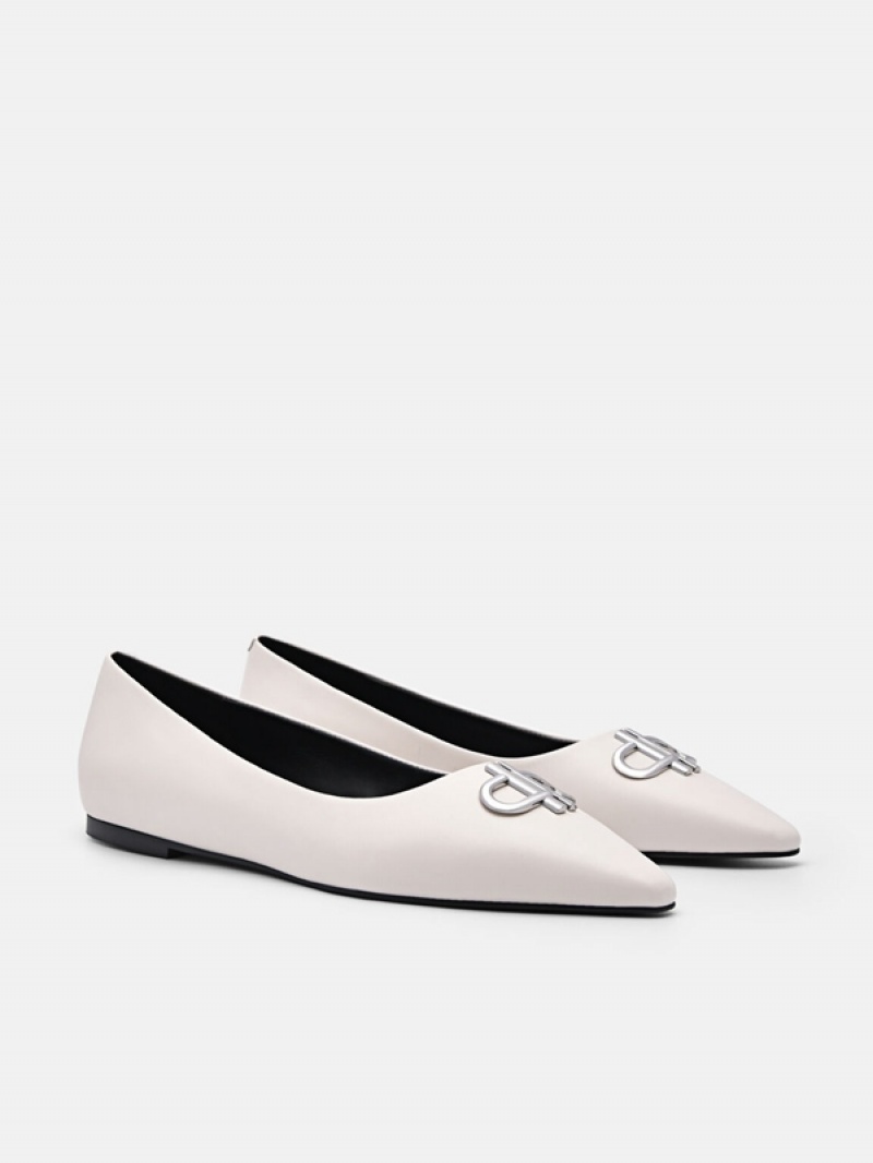 Cream Women's Pedro Icon Leather Ballet Flats | HRGENF-462