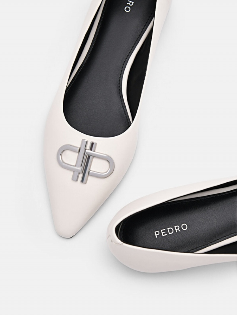 Cream Women's Pedro Icon Leather Ballet Flats | HRGENF-462