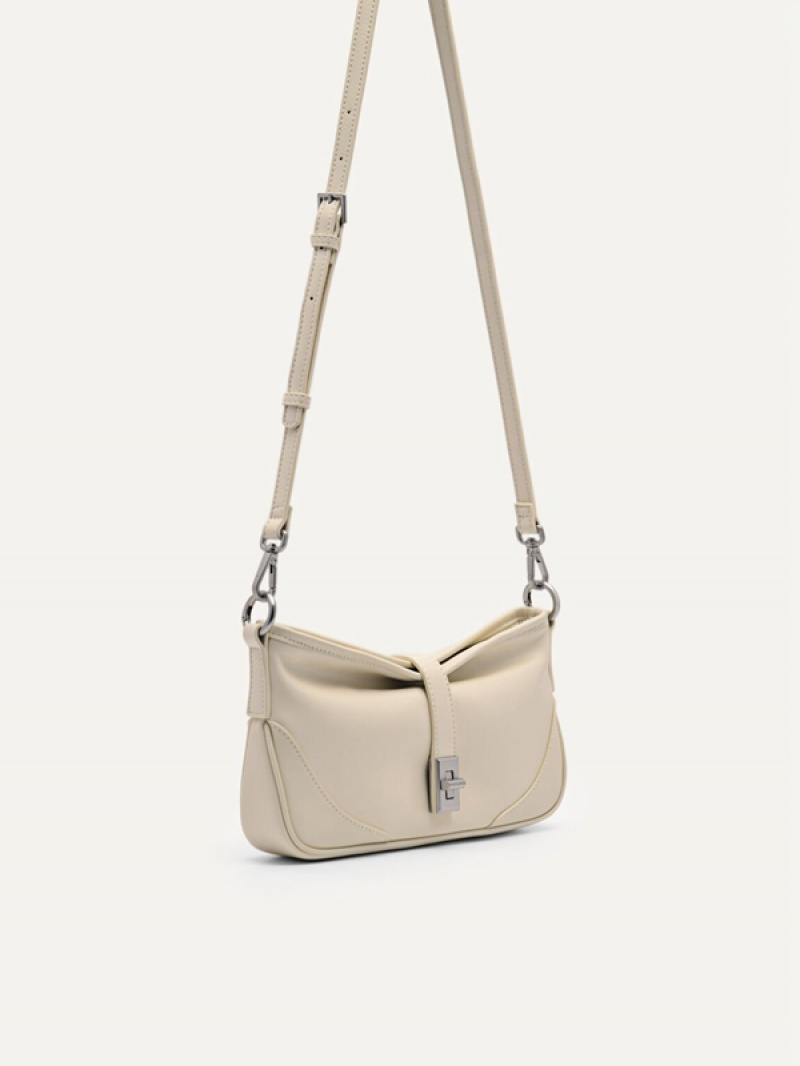 Cream Women's Pedro Ruched Shoulder Bags | KGRJZV-029