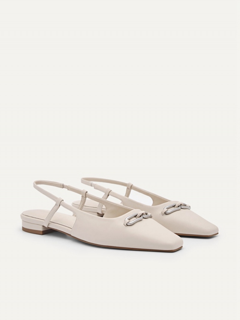 Cream Women's Pedro Studio Kate Leather Ballerina Flats | BNRYXH-217