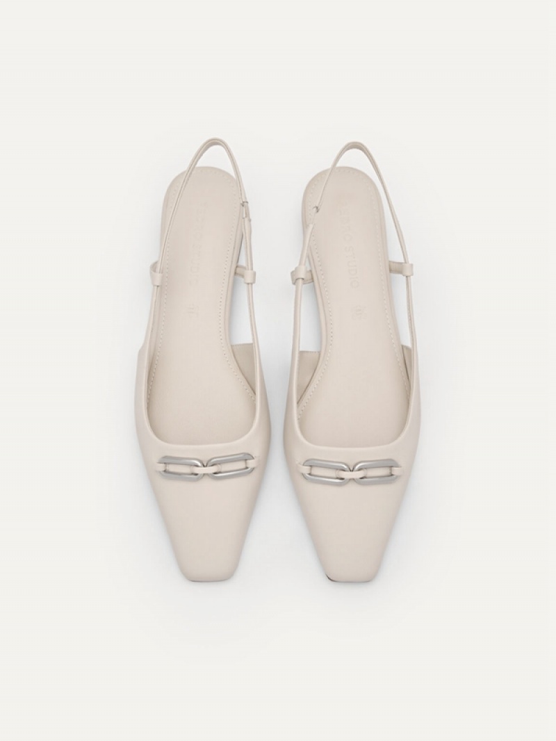 Cream Women's Pedro Studio Kate Leather Ballerina Flats | BNRYXH-217