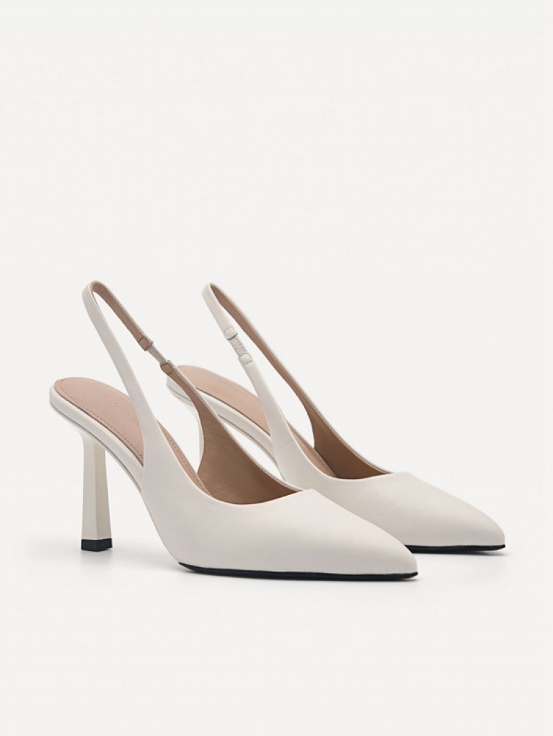 Cream Women's Pedro Studio Liza Leather Slingback Pumps | IKDSLB-362