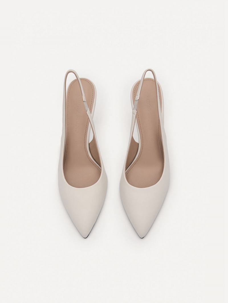 Cream Women's Pedro Studio Liza Leather Slingback Pumps | IKDSLB-362