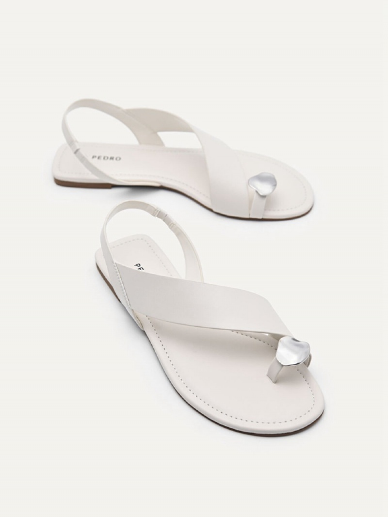 Cream Women's Pedro Toe Loop Sandals | VXUIAP-836