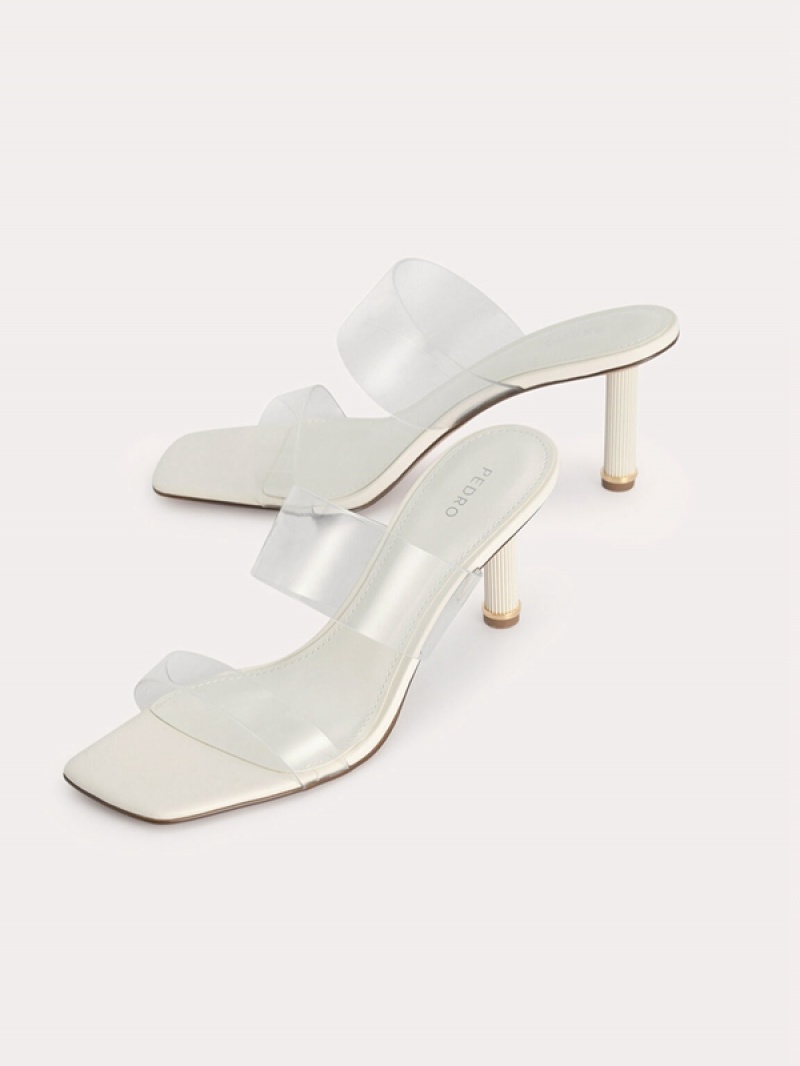 Cream Women's Pedro Vinyl Double Strap Heels Sandals | DLZMJW-184