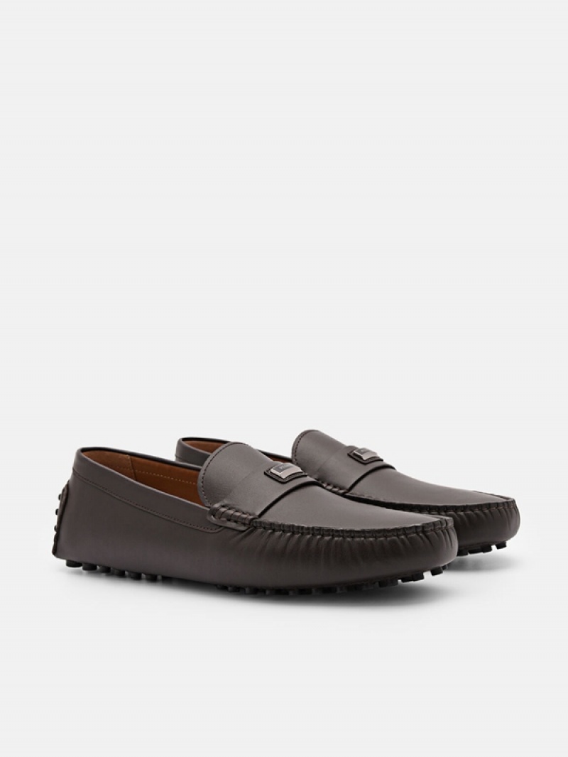 Dark Brown Men's Pedro Allen Leather Moccasins | COGZNP-931