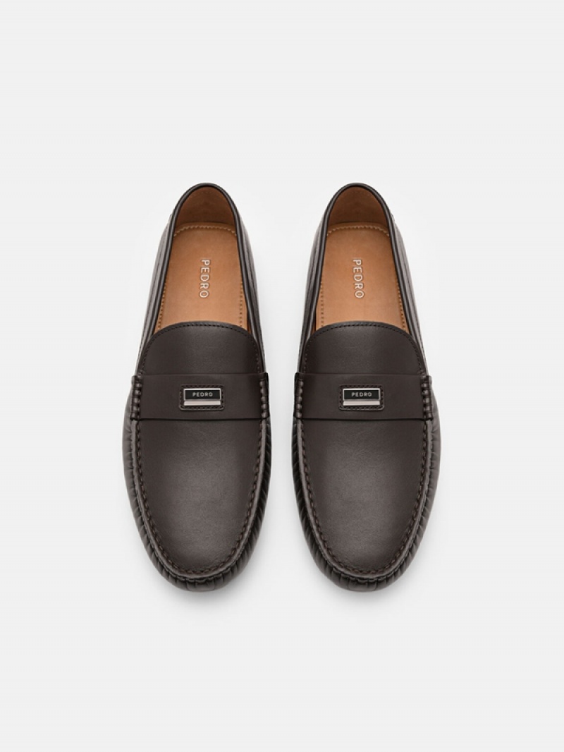 Dark Brown Men's Pedro Allen Leather Moccasins | COGZNP-931