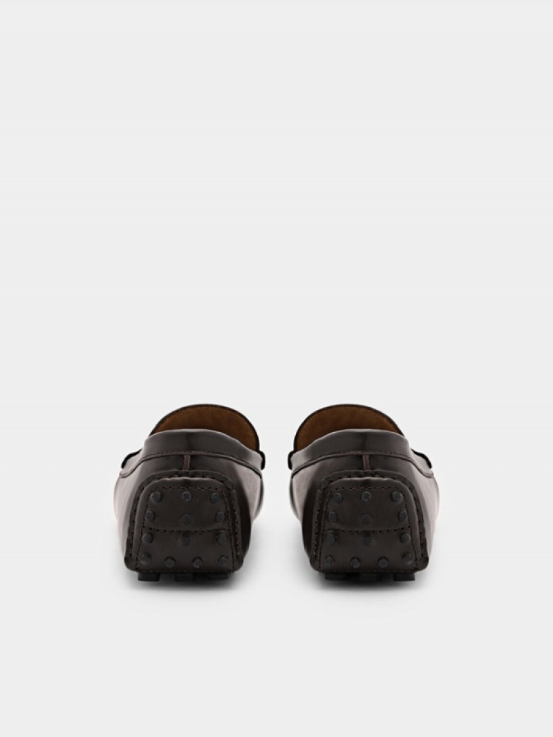 Dark Brown Men's Pedro Allen Leather Moccasins | COGZNP-931