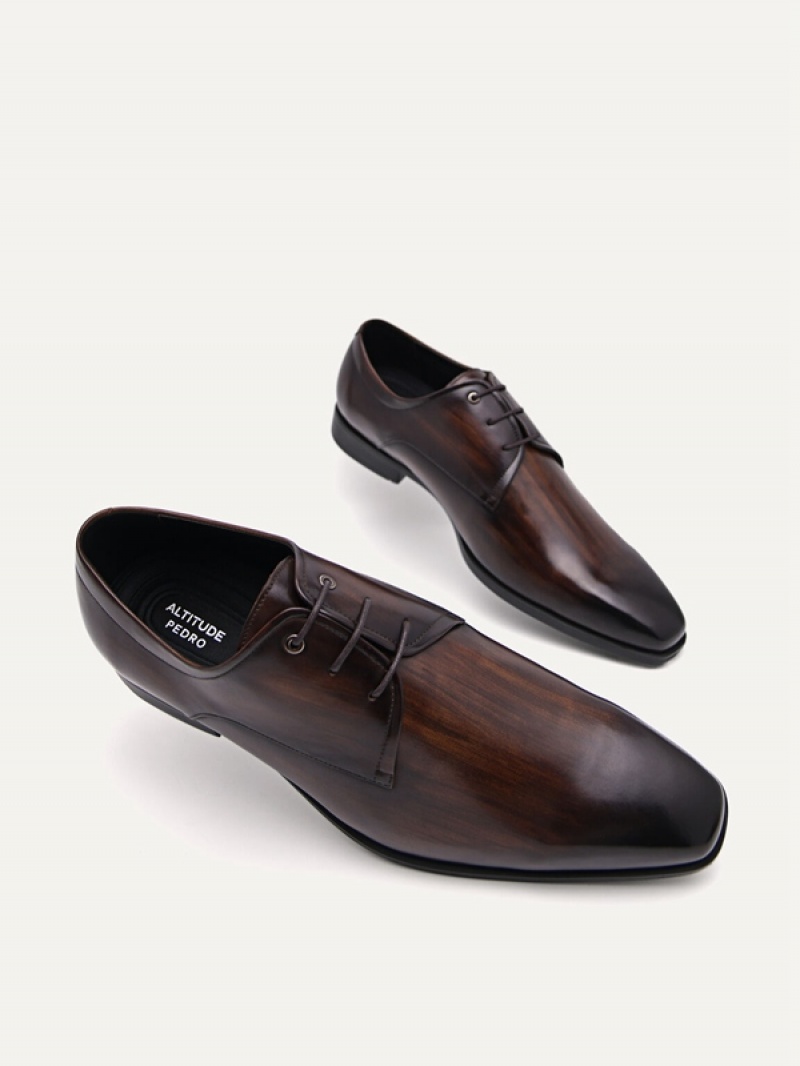 Dark Brown Men's Pedro Altitude Burnished Derby Shoes | ZONPSD-341