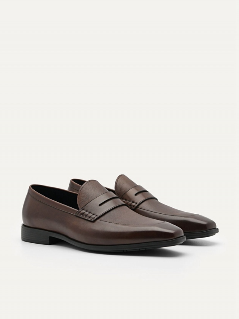 Dark Brown Men's Pedro Altitude Lightweight Leather Penny Loafers | WFAOUL-980