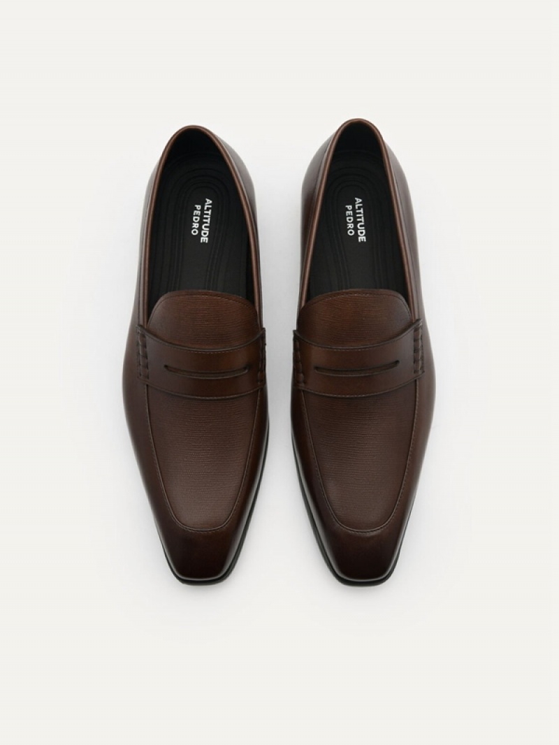 Dark Brown Men's Pedro Altitude Lightweight Leather Penny Loafers | WFAOUL-980