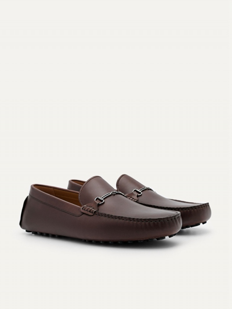 Dark Brown Men's Pedro Anthony Leather Moccasins | GUKXCV-725