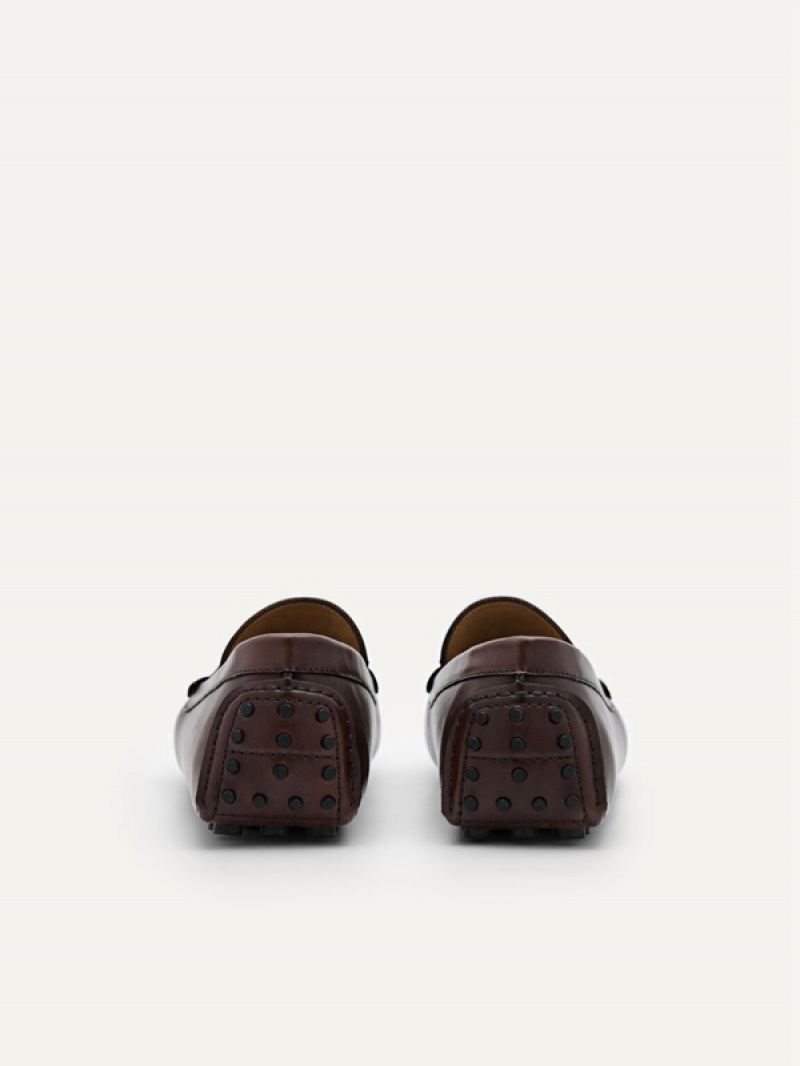 Dark Brown Men's Pedro Anthony Leather Moccasins | GUKXCV-725