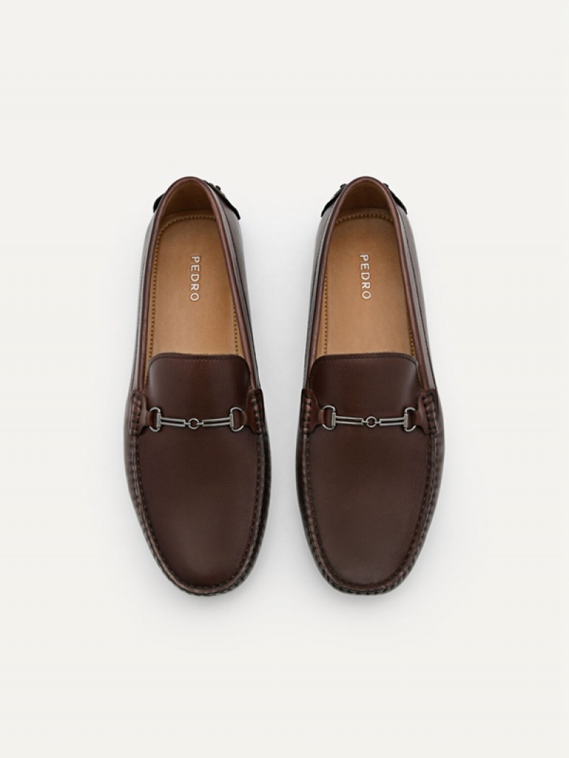 Dark Brown Men's Pedro Anthony Leather Moccasins | GUKXCV-725