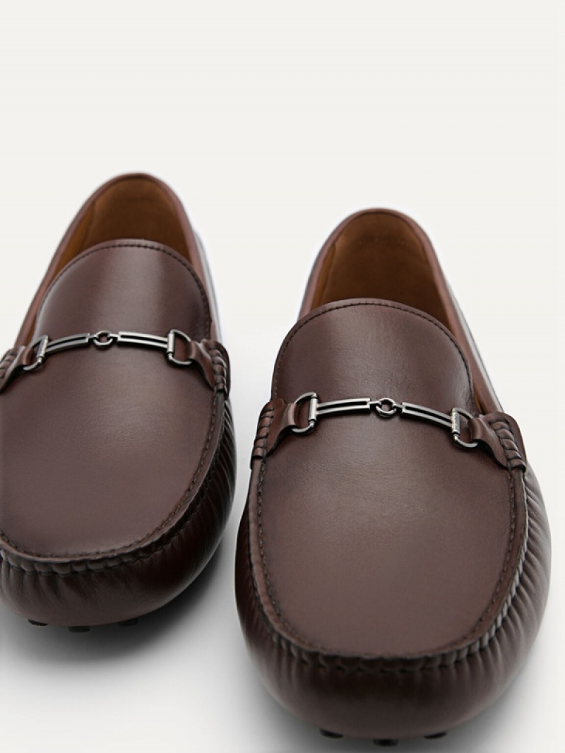 Dark Brown Men's Pedro Anthony Leather Moccasins | GUKXCV-725