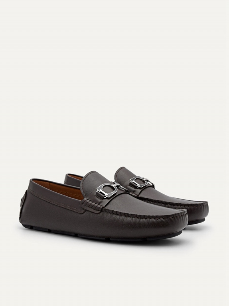 Dark Brown Men's Pedro Antonio Leather Moccasins | KRHEPJ-206