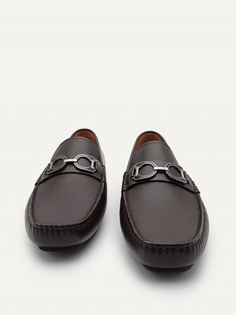 Dark Brown Men's Pedro Antonio Leather Moccasins | KRHEPJ-206