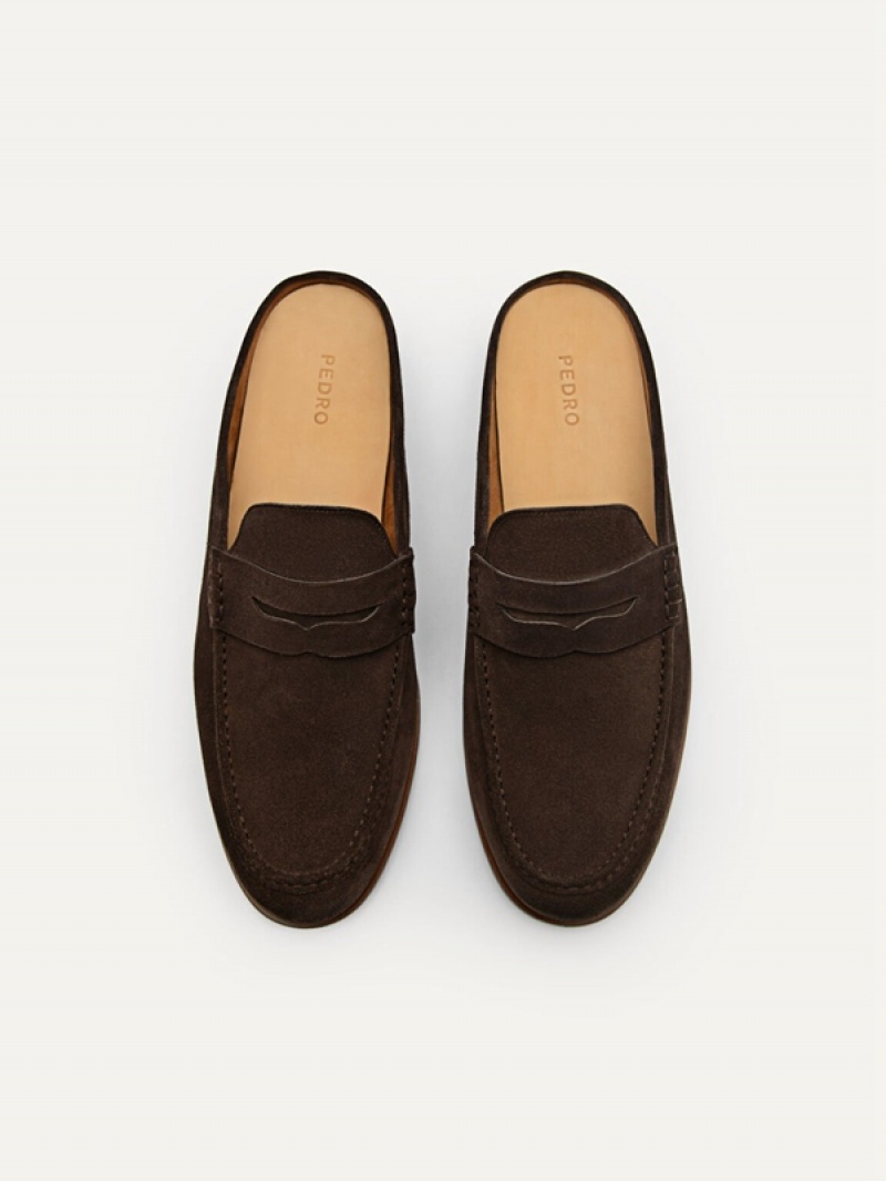 Dark Brown Men's Pedro Blake Leather Slip-On Loafers | QWJBLK-426