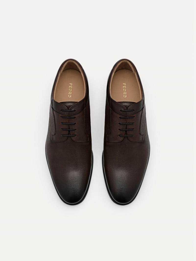 Dark Brown Men's Pedro Embossed Leather Derby Shoes | JWEZGH-167