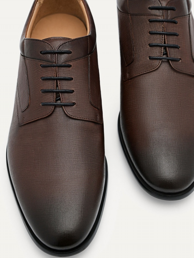 Dark Brown Men's Pedro Embossed Leather Derby Shoes | JWEZGH-167