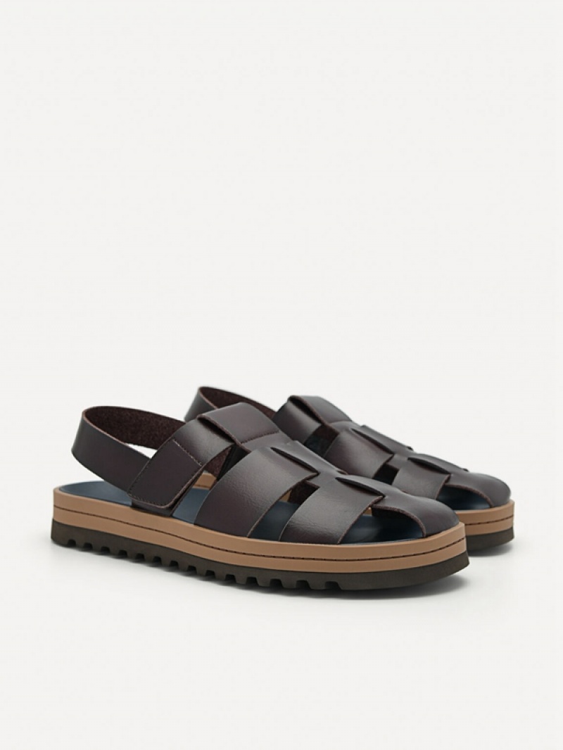 Dark Brown Men's Pedro George Caged Sandals | VSTXCU-036