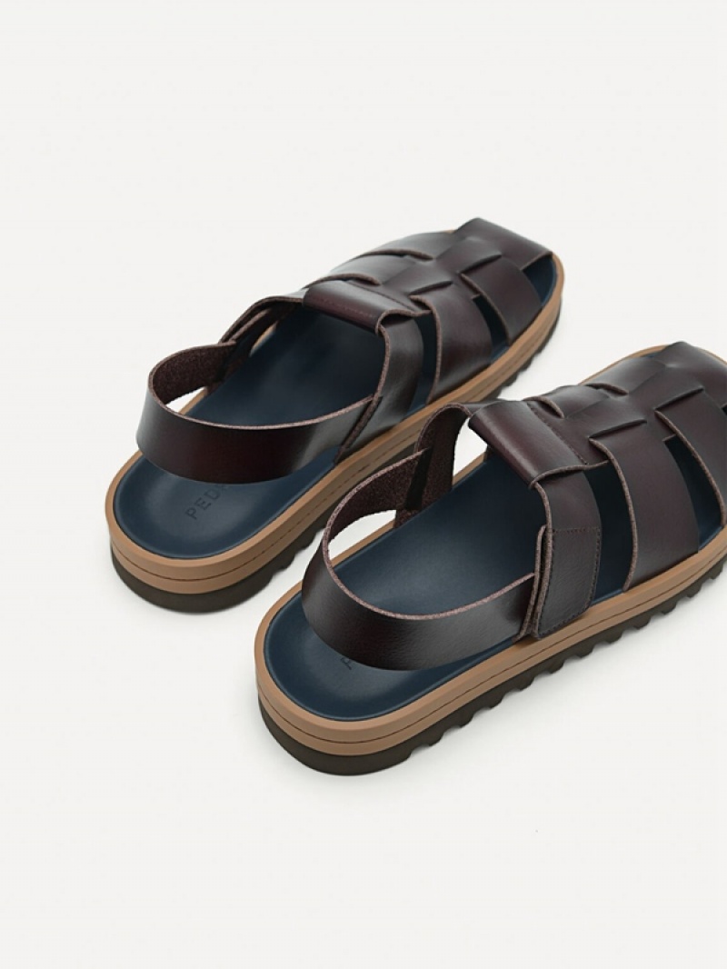 Dark Brown Men's Pedro George Caged Sandals | VSTXCU-036