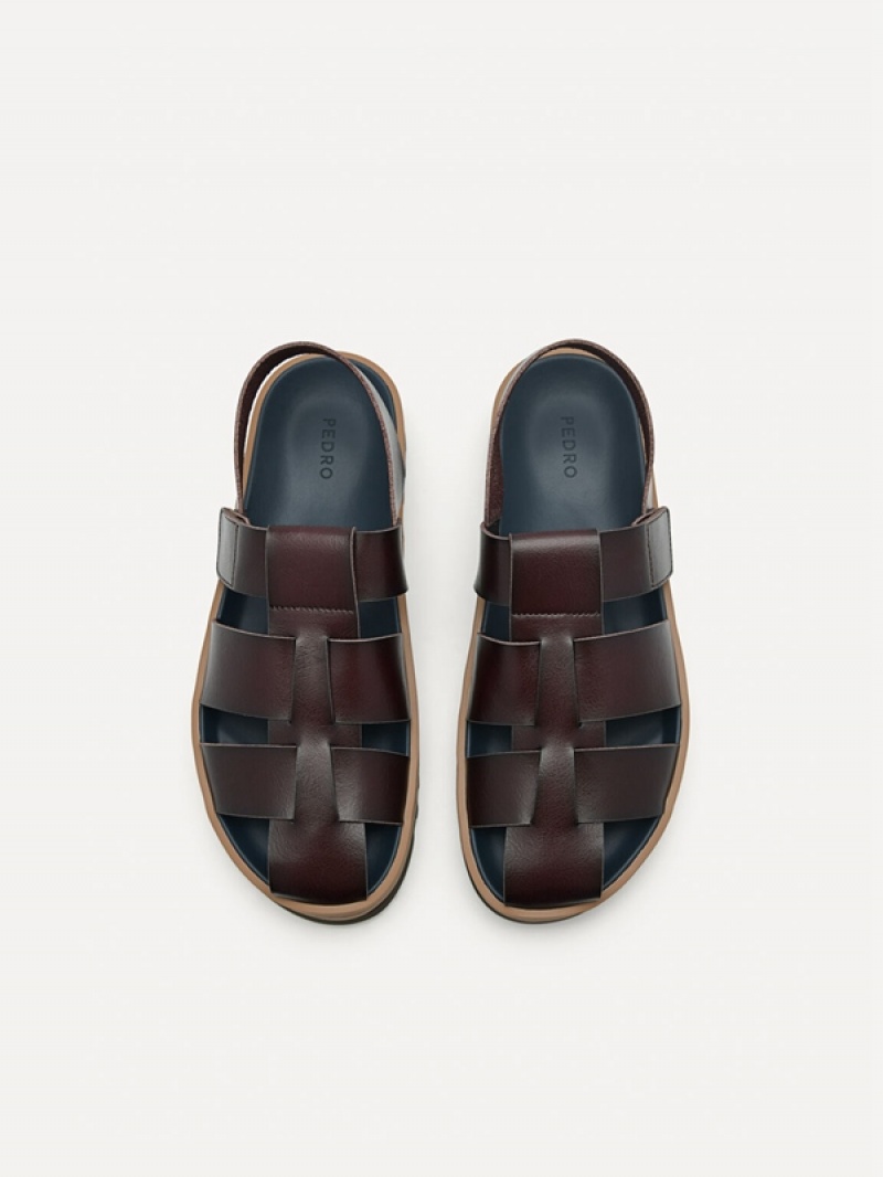 Dark Brown Men's Pedro George Caged Sandals | VSTXCU-036