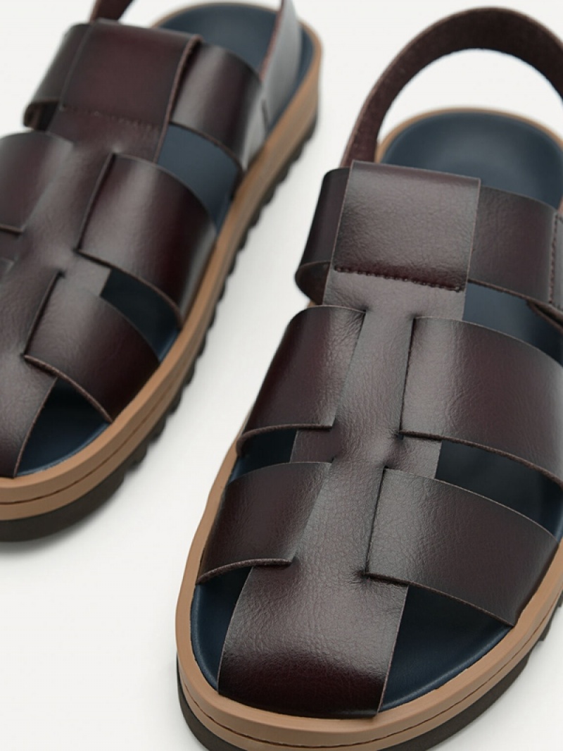 Dark Brown Men's Pedro George Caged Sandals | VSTXCU-036