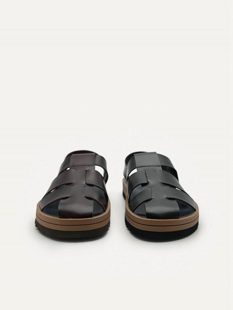 Dark Brown Men's Pedro George Caged Sandals | VSTXCU-036