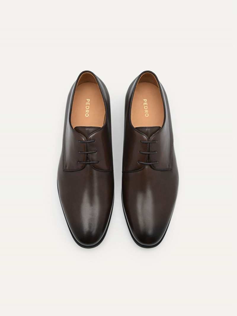 Dark Brown Men's Pedro Harisson Leather Derby Shoes | PKFHON-592