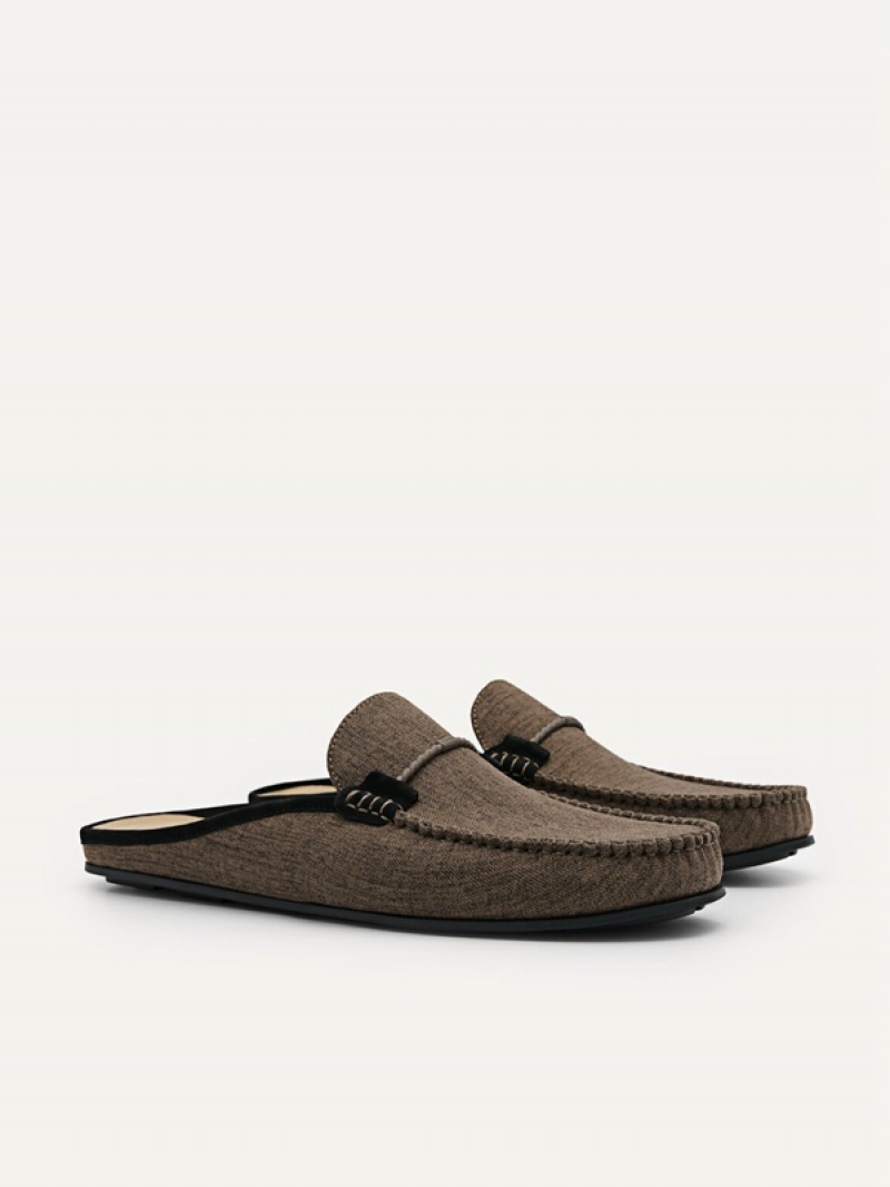 Dark Brown Men's Pedro Hawser Woven Slip-On Moccasins | PVWKBH-748