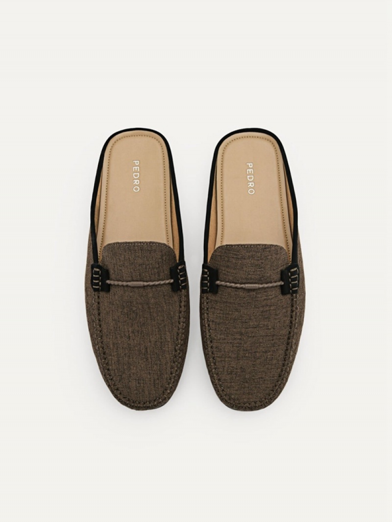 Dark Brown Men's Pedro Hawser Woven Slip-On Moccasins | PVWKBH-748