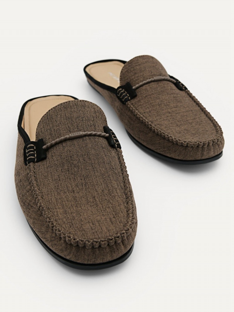 Dark Brown Men's Pedro Hawser Woven Slip-On Moccasins | PVWKBH-748