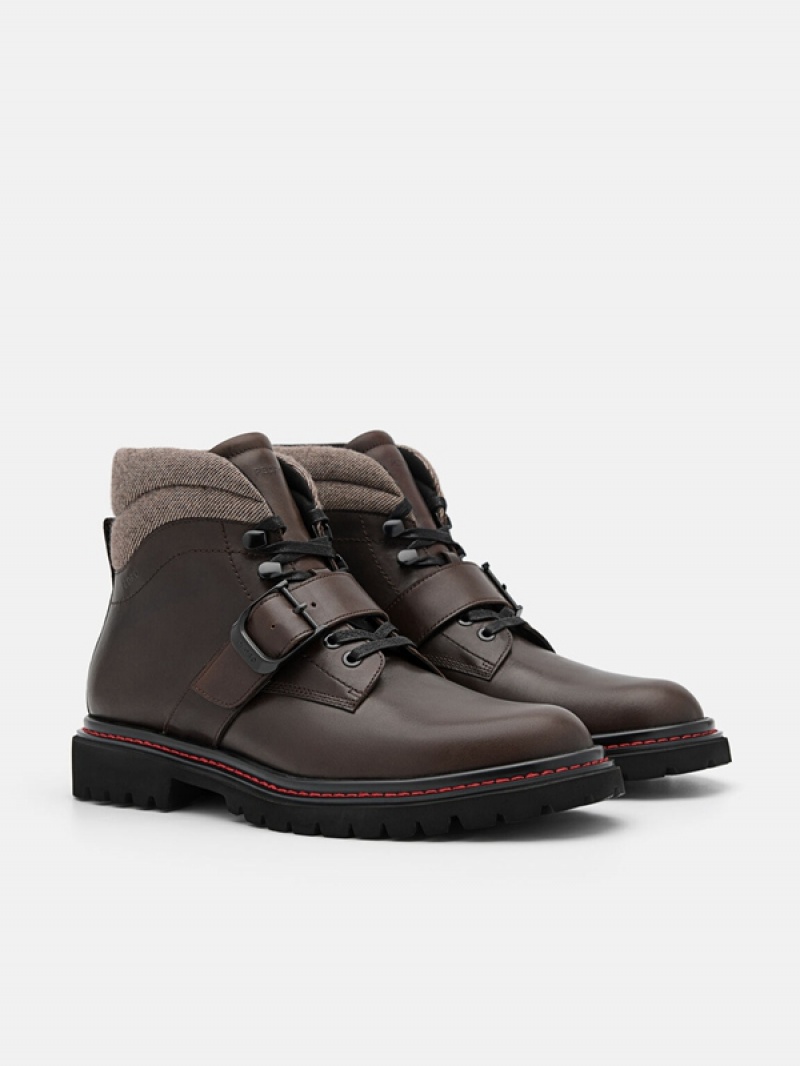 Dark Brown Men's Pedro Helix Leather Boots | LIWFHJ-478