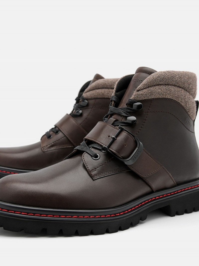 Dark Brown Men's Pedro Helix Leather Boots | LIWFHJ-478