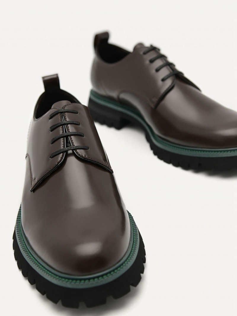 Dark Brown Men's Pedro Hendrix Leather Derby Shoes | CMQIKS-704