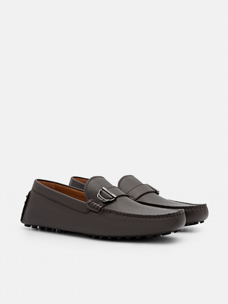 Dark Brown Men's Pedro Jackson Leather Moccasins | EHBODY-794