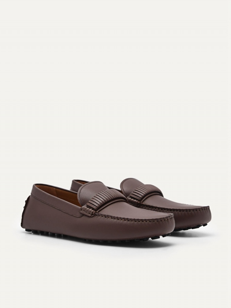 Dark Brown Men's Pedro Kent Leather Moccasins | SWOVIF-567