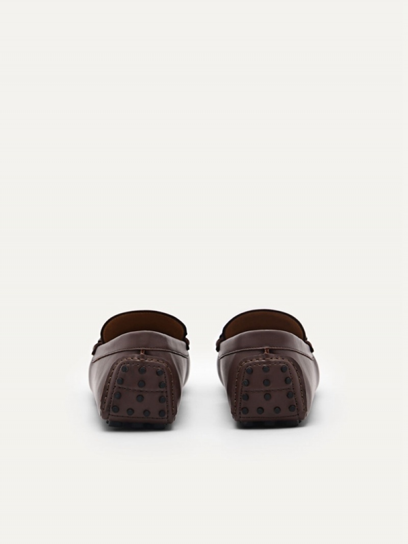 Dark Brown Men's Pedro Kent Leather Moccasins | SWOVIF-567