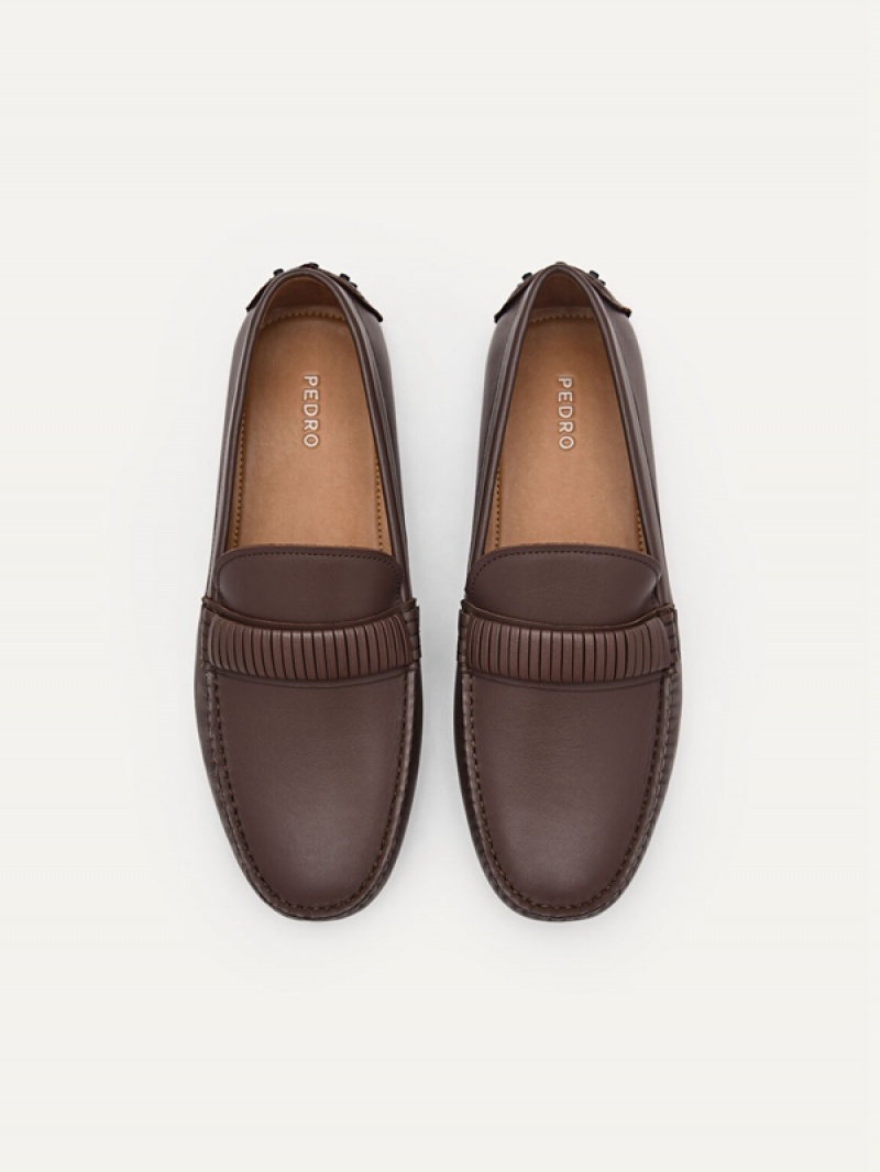 Dark Brown Men's Pedro Kent Leather Moccasins | SWOVIF-567