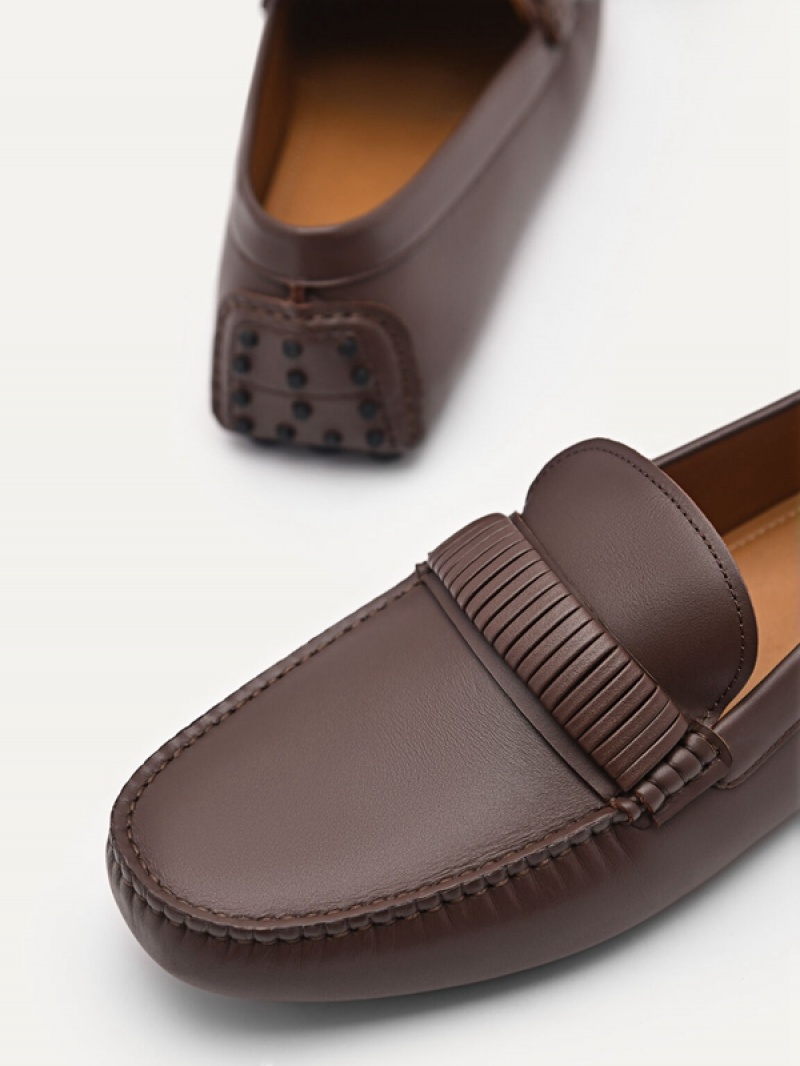 Dark Brown Men's Pedro Kent Leather Moccasins | SWOVIF-567