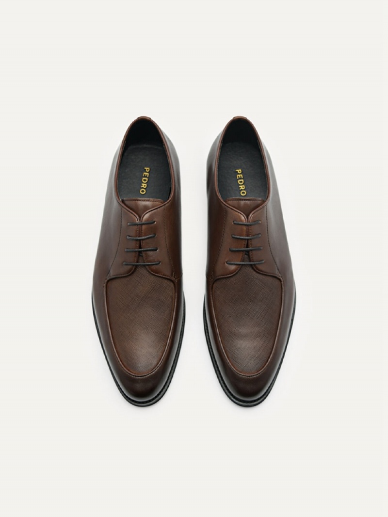 Dark Brown Men's Pedro Leather Derby Shoes | PMHZWC-359