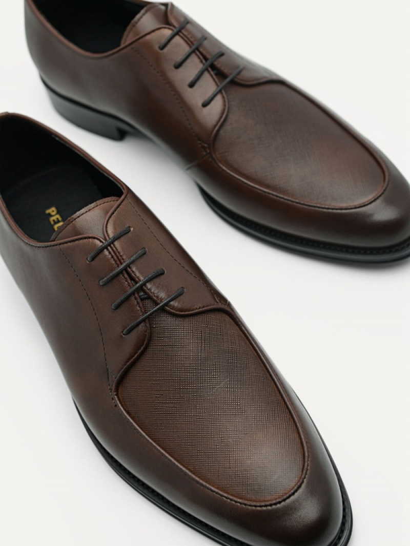 Dark Brown Men's Pedro Leather Derby Shoes | PMHZWC-359