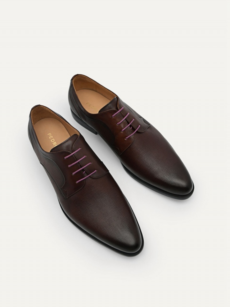 Dark Brown Men's Pedro Leather Derby Shoes | HFXIUG-048